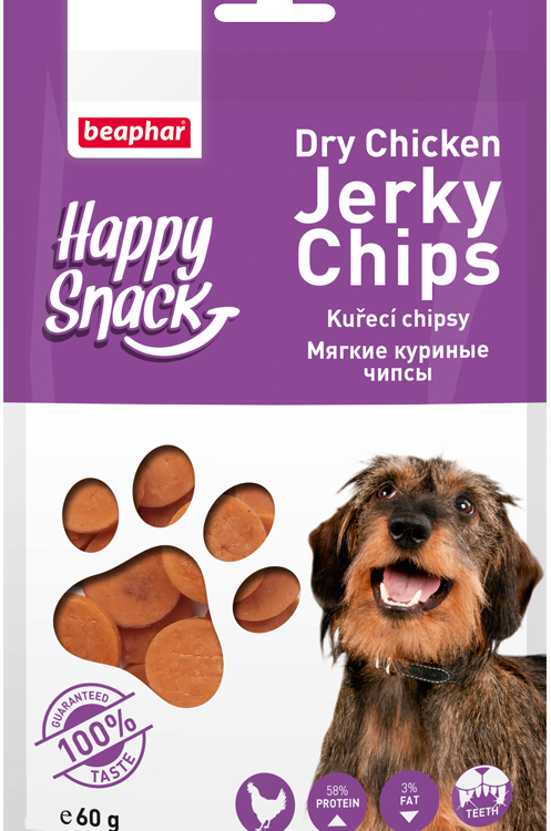 Лакомства beaphar happy snack  для собак мягкие куриные чипсы