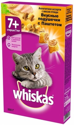Whiskas (Вискас) сухой корм для кошек старше 8лет, паштет птица, подушечки