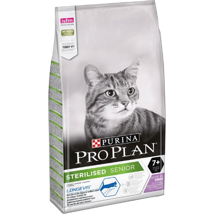 ПРОПЛАН (PROPLAN) для пожилых кастрированных котов и стерилизованных кошек (sterilized 7+) с индейкой 24.472