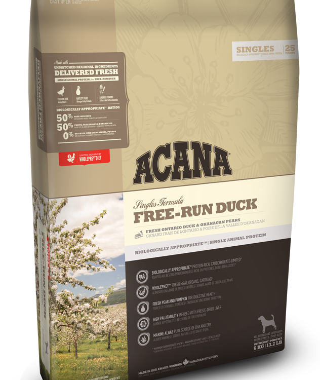 Acana (Акана) free-run duck для собак всех пород утка беззерновой для щенков и собак всех пород (бывшая Acana (Акана) duck & bartlett pear formula) утка (Singles)
