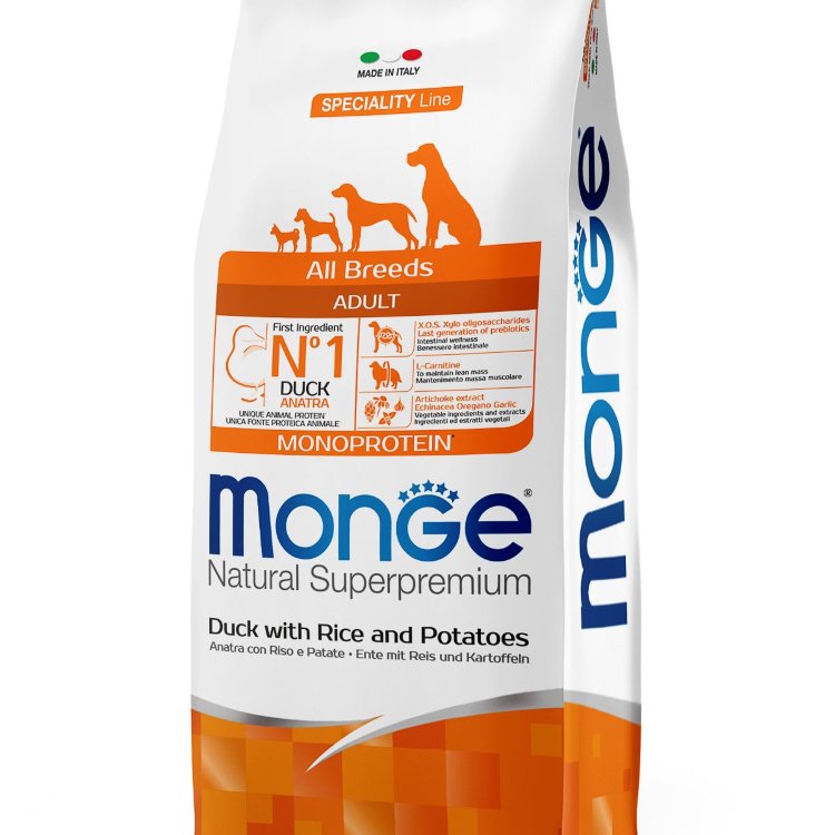 Monge (Монж) dog speciality корм для собак всех пород утка с рисом и картофелем