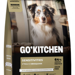 GO! KITCHEN, GO! (ГОУ! КИТЧЕН, ГОУ!) Полнорационный беззерновой сухой корм для щенков и собак всех возрастов с уткой для чувствительного пищеварения