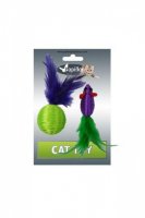 Papillon игрушка для кошек "мышка и мячик с перьями", нейлон (cat toy mouse 5 cm and ball 4 cm with feather on card)