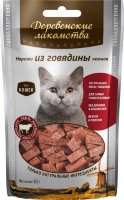 Деревенские лакомства нарезка из говядины нежная для кошек (100% мясо)