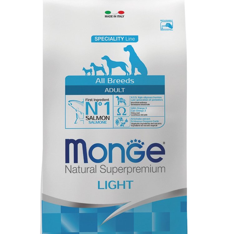 Monge (Монж) dog speciality light корм для собак всех пород низкоколорийный лосось с рисом