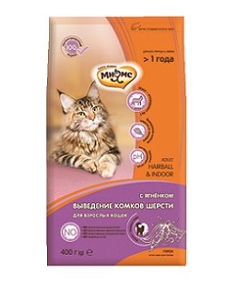 Мнямс Hairball&Indoor Сухой корм с ягненком для домашних кошек для выведения комков шерсти из желудка