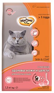 Мнямс Skin&Coat Сухой корм с лососем для взрослых кошек для кожи и шерсти