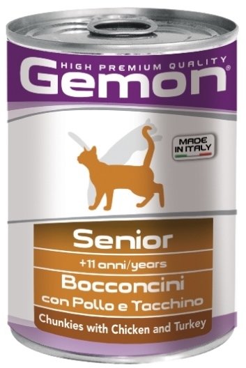 Gemon (Джемон) Cat консервы для пожилых кошек кусочки курицы с индейкой