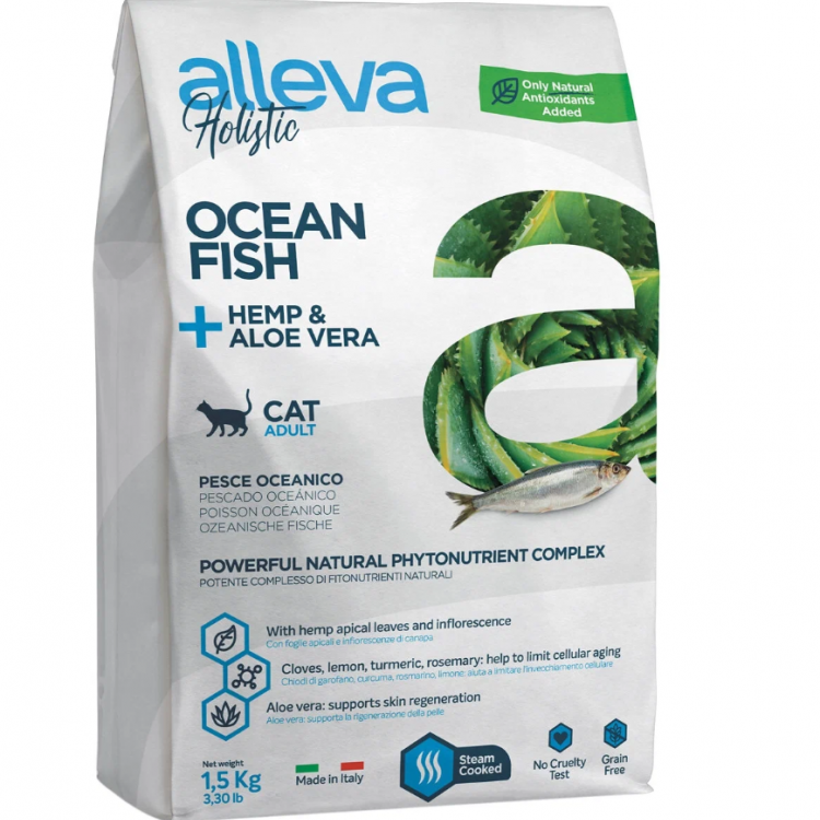 Alleva (Алева) корм для взрослых кошек холистик с океанической рыбой, коноплей и алое вера