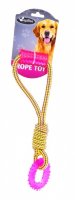 Papillon игрушка для собак "плетеный буксир с кольцом и ручкой" weaving rope toy with trp , yellow pink