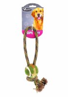 Papillon игрушка для собак "плетеный камуфляжный буксир с тенисным мячиком"  woven rope tug , mixed colors