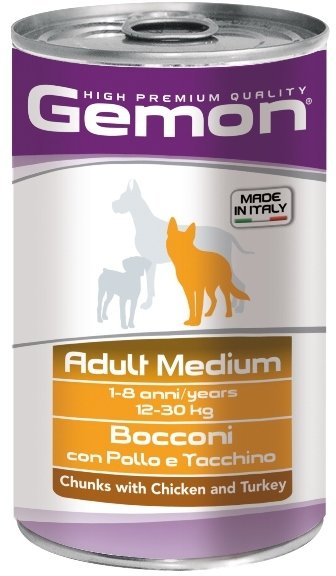 Gemon (Джемон) Dog Medium консервы для собак средних пород кусочки курицы с индейкой