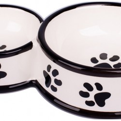 КерамикАрт миска для собак двойная 100 мл и 220 мл, белая с лапками