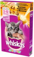 Whiskas (Вискас) сухой корм для котят с молоком, индейкой и морковью, подушечки