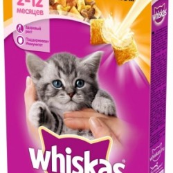 Whiskas (Вискас) сухой корм для котят с молоком, индейкой и морковью, подушечки