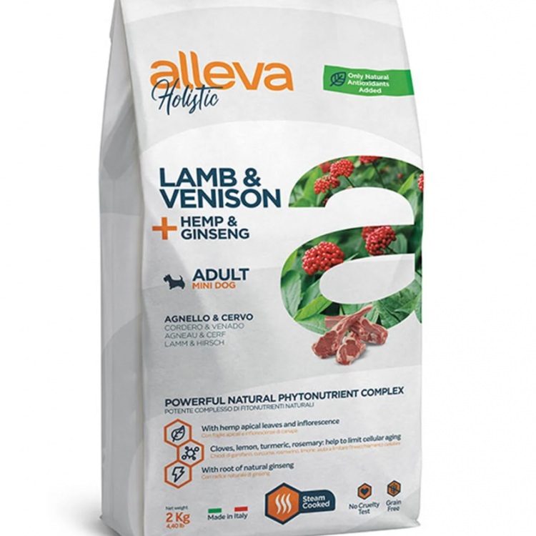 Alleva (Алева) корм для взрослых собак холистик с ягненком и олениной, коноплей и женьшенем,мини