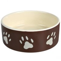 Trixie миска для собаки с рисунком "лапка", керамика, коричневая белая