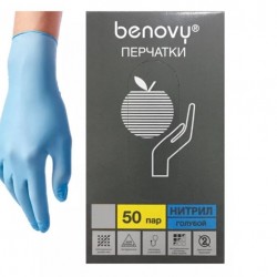 BENOVY Перчатки нитриловые смотр.н/стерил..текстур. на пальцах голубые  (3,5гр)