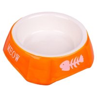 КерамикАрт миска керамическая для кошек 120 мл оранжевая с рыбкой