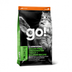GO! (Гоу)  Беззерновой для Котят и Кошек с Чувств.пищеварением: Форель, Лосось (CARNIVORE GF Freshwater Trout + Salmon Recipe for cats 45/18)