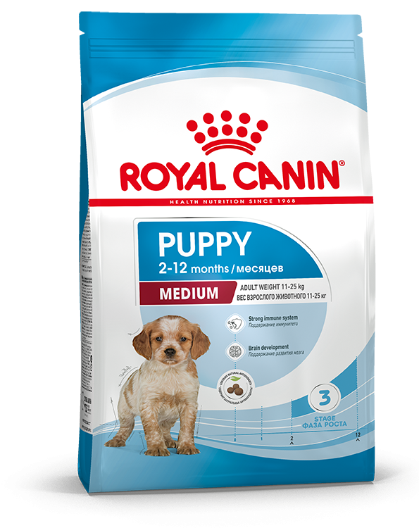 Royal Canin Medium Puppy Корм сухой полнорационный для щенков средних пород (вес взрослой собаки от 11 до 25 кг) в возрасте до 12 месяцев
