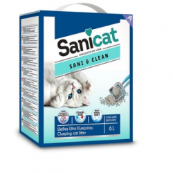 SaniCat Комкующийся белый наполнитель с ароматом детской присыпки (Sani&Clean)