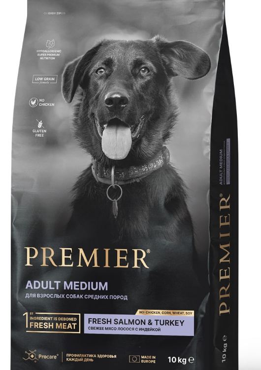 Premier (Премьер) Dog Salmon&Turkey ADULT Medium (Свежее филе лосося с индейкой для собак средних пород)