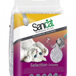 SaniCat Комкующийся ультра белый наполнитель с ароматом детской присыпки (супер комкование) (Selection Oriente)