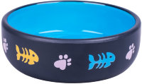 КерамикАрт миска керамическая для кошек 350 мл черная с голубым