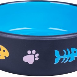 КерамикАрт миска керамическая для кошек 350 мл черная с голубым