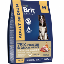 Брит Premium Dog Adult Medium с индейкой и телятиной для взрослых собак средних пород (10–25 кг)
