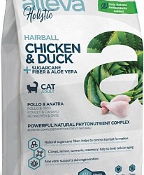 Alleva (Алева) holistic hairball chicken & duck для взрослых кошек с курицей и уткой, волокнами сахарного тростника и алое вера