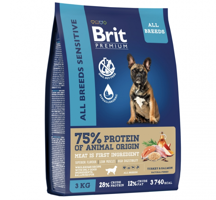 Брит Premium Dog Sensitive с лососем и индейкой для взрослых собак всех пород с чувствительным пищеварением
