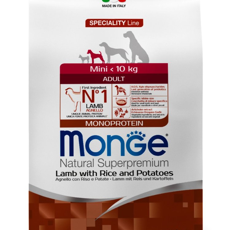 Monge (Монж) dog speciality mini корм для взрослых собак мелких пород ягненок с рисом и картофелем