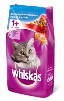 Whiskas (Вискас) сухой корм для кастрированных кошек с говядиной, профилактика мкб