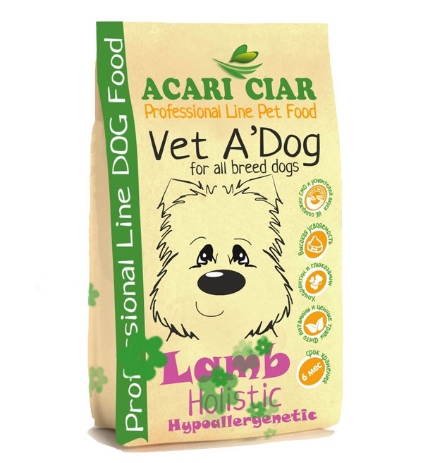 Acari Сiar (Акари Киар)VET A`DOG HYPOALLERGENIC LAMB. Сбалансированный сухой корм класса холистик с ягненком мелкая/средняя гранула