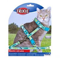 Trixie шлейка с поводком для кошки с рисунком нейлон, 22-36см 10мм, 1,2 м
