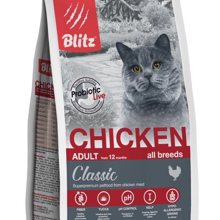 Blitz (Блиц) корм д/кошек с Курицей ADULT CATS CHICKEN