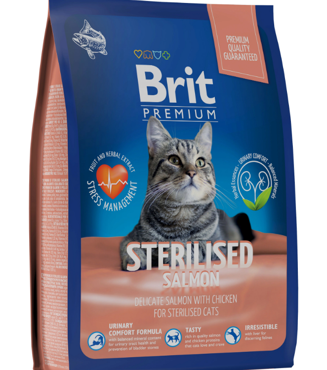 Brit (Брит) Premium Cat Sterilized Salmon & Chicken сухой корм премиум класса с лососем и курицей для стерилизованных кошек