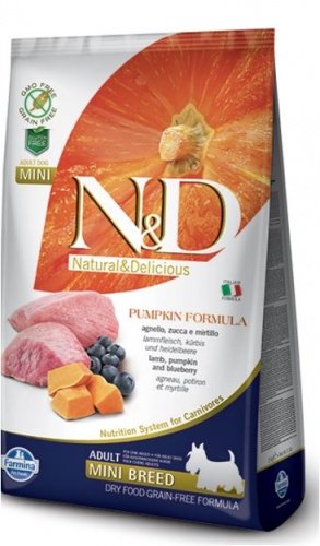 Farmina (Фармина) N&D GF PUMPKIN беззерновой сухой корм д/с MINI ягненок с черникой и тыквой