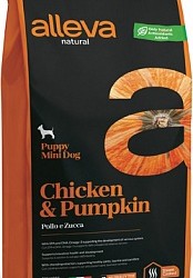 Alleva (Алева) natural puppy chicken & pumpkin mini Низкозерновой полнорационный корм для щенков мелких пород. Курица и тыква