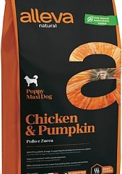 Alleva (Алева) natural puppy chicken & pumpkin maxi Низкозерновой полнорационный корм для щенков крупных пород. Курица и тыква