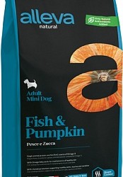 Alleva (Алева) natural adult fish & pumpkin mini Низкозерновой полнорационный корм для взрослых собак мелких пород. Рыба и тыква