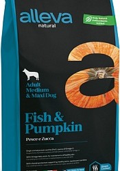Alleva (Алева) natural adult fish & pumpkin medium/maxi Низкозерновой полнорационный корм для взрослых собак средних и крупных пород. Рыба и тыква