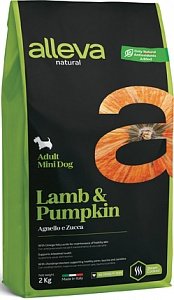 Alleva (Алева) natural adult lamb & pumpkin mini Низкозерновой полнорационный корм для взрослых собак мелких пород. Ягненок и тыква