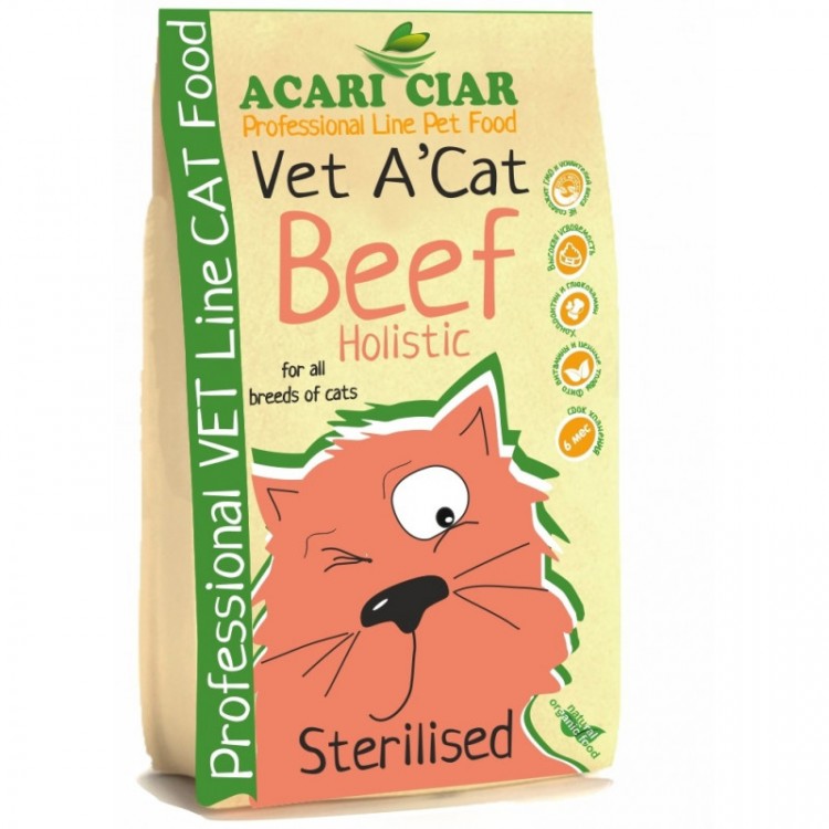 Acari Сiar (Акари Киар) VET A CAT BEEF HOLISTIC STERILIZED. Сбалансированный сухой корм класса холистик с телятиной