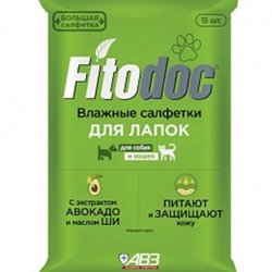 АВЗ FITODOC влажные салфетки для лап собак и кошек, 15шт