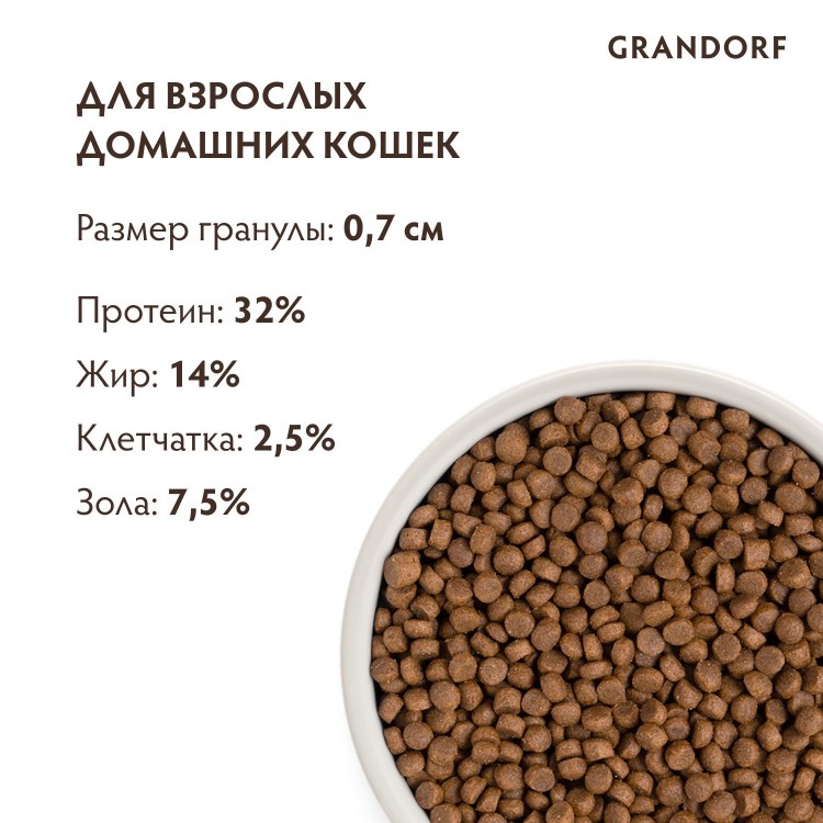 Grandorf (Грандорф) 4meat   brown rice adult indoor четыре вида мяса с пробиотиком для домашних кошек