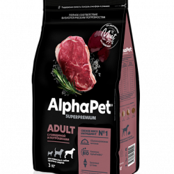 ALPHAPET (Альфапет) SUPERPREMIUM  сухой корм для взрослых собак крупных пород с говядиной и потрошками