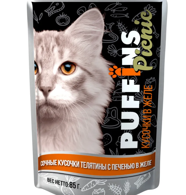 Puffins ( Пафинс) PICNIC консервы 85г для кошек ЖЕЛЕ упаковка 26 штук